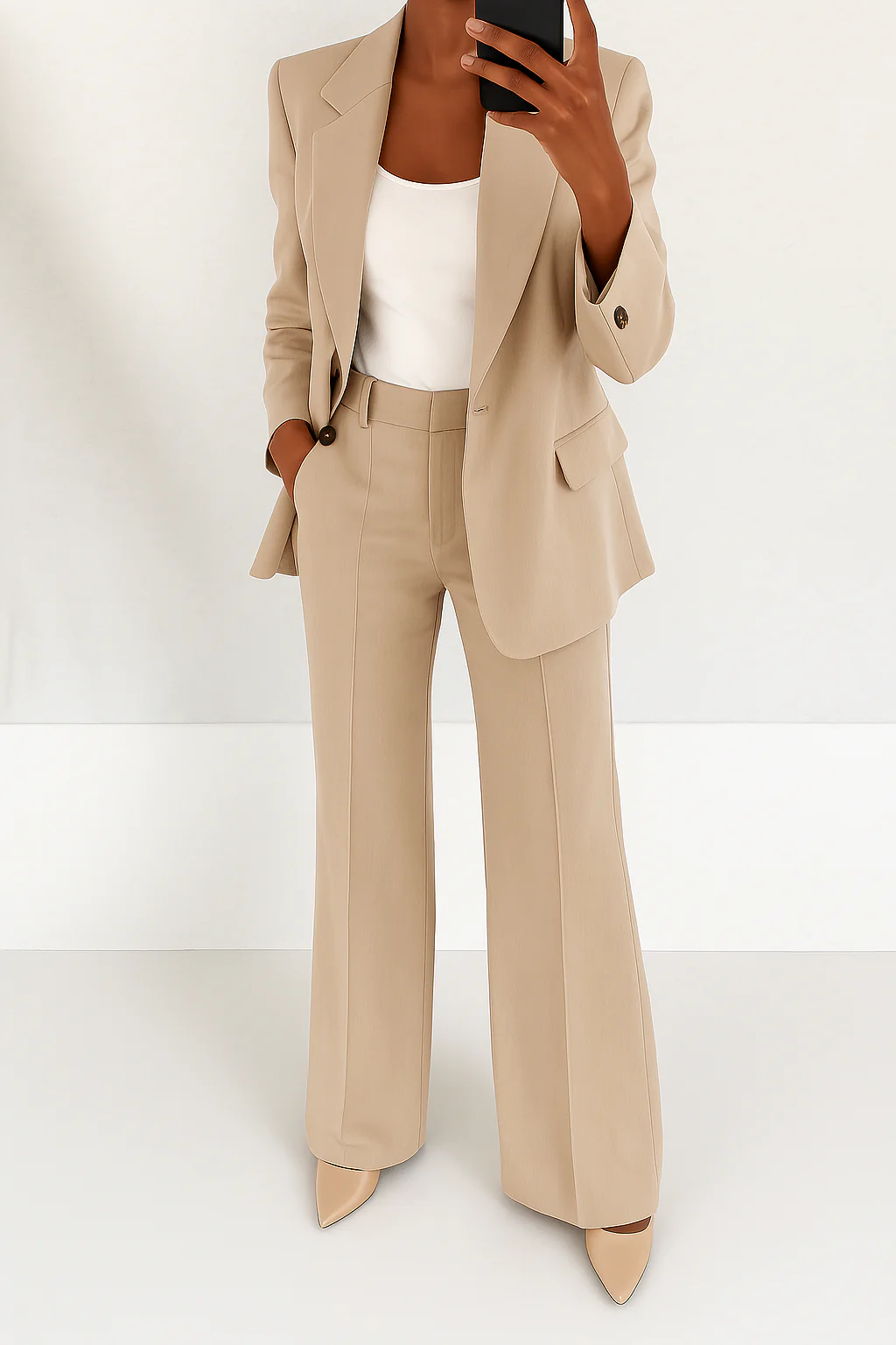 Women's Two-Piece Suit Tailored Blazer Wide-Leg Pants Elegant Relaxed Fit Casual Formal – Julie - Lolly 