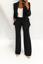 Women's Two-Piece Suit Tailored Blazer Wide-Leg Pants Elegant Relaxed Fit Casual Formal – Julie - Lolly 