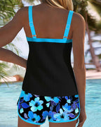 Women's Two-Piece Tankini Set Floral Print Shorts Backless Beach Swim Vacation Pool Summer Resort Swimwear – Soleil - Lolly 