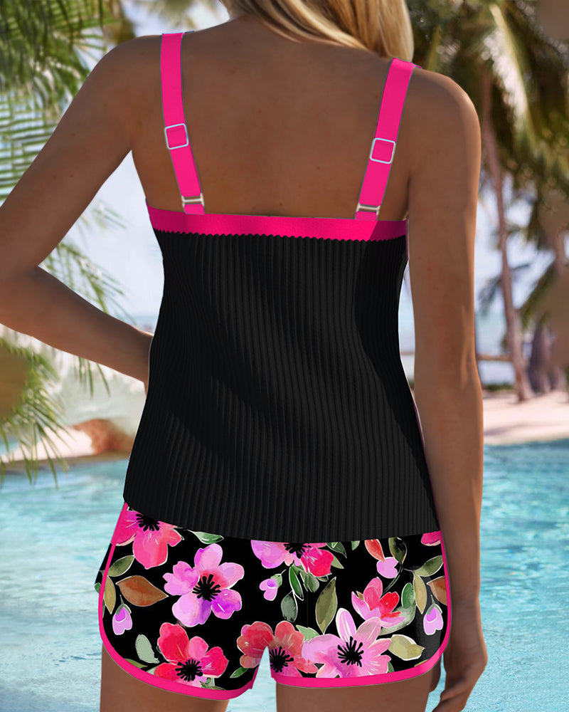 Women's Two-Piece Tankini Set Floral Print Shorts Backless Beach Swim Vacation Pool Summer Resort Swimwear – Soleil - Lolly 