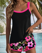 Women's Two-Piece Tankini Set Floral Print Shorts Backless Beach Swim Vacation Pool Summer Resort Swimwear – Soleil - Lolly 