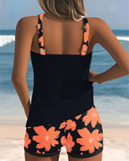 Women's U-Neck Sleeveless Loose Tankini Set Floral Boxer Shorts Beach Pool Vacation Resort Summer Active – Paradiso - Lolly 