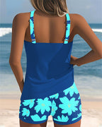 Women's U-Neck Sleeveless Loose Tankini Set Floral Boxer Shorts Beach Pool Vacation Resort Summer Active – Paradiso - Lolly 