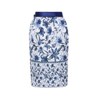 Women's V-Neck Lace-Up Floral Printed One-Piece Swimsuit & Long Skirt Set Tie Shoulder Beach Vacation Resort Pool Party Cruise Honeymoon – Blue & White - Lolly 