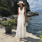 Women's V-Neck Laser Cut Floral Hollow-Out One-Piece Swimsuit & Long Skirt Set Beach Vacation Resort Pool Party Cruise Honeymoon – White - Lolly 