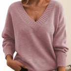Women's V-Neck Long Sleeve Knit Sweater Cashmere Blend Pullover Casual Winter - Lolly 