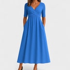 Women's V-Neck Short Sleeve Jersey Midi Dress Wedding Guest Formal Elegant Casual Wrap – Jessica - Lolly 