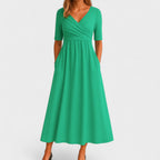 Women's V-Neck Short Sleeve Jersey Midi Dress Wedding Guest Formal Elegant Casual Wrap – Jessica - Lolly 