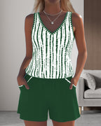 Women's V-Neck Striped Pocket Tankini Set Solid Shorts Beach Pool Vacation Resort Casual Summer Active – Nautica - Lolly 