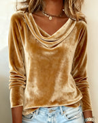 Women's Velvet Cowl Neck Long Sleeve Top Casual Elegant Everyday Work Party Holiday Festive Soft – Veloria - Lolly 