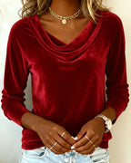 Women's Velvet Cowl Neck Long Sleeve Top Casual Elegant Everyday Work Party Holiday Festive Soft – Veloria - Lolly 