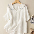 Women's Vintage Blouse Button Detail Peter Pan Collar Long Sleeve Soft Casual Elegant – Kristi - Lolly 