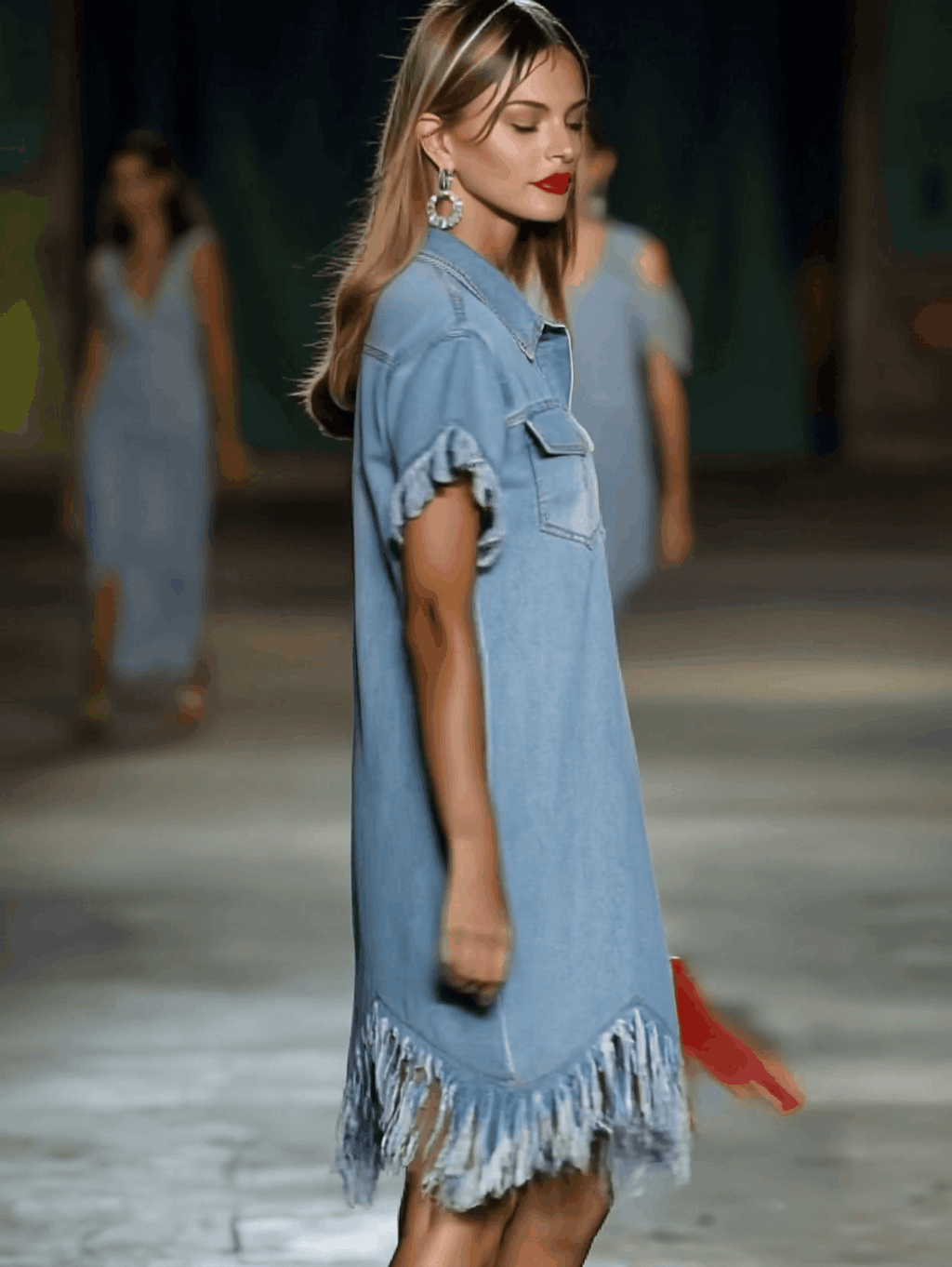 Women's Vintage Denim Shirt Mini Dress Short Sleeve Tassel Fringe Lapel Button Casual Summer Everyday Beach – Light Blue Loose Fit - Lolly 