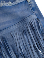 Women's Vintage Washed Denim Fringe Tassel Mini Short Skirt Raw Edge High Waist Slim Fit Casual Summer - Lolly 