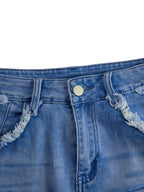 Women's Vintage Washed Denim Fringe Tassel Mini Short Skirt Raw Edge High Waist Slim Fit Casual Summer - Lolly 