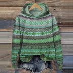 Women's Warm Ethnic Print Hooded Knit Sweater Casual Cozy Everyday Fall Winter Outdoor Boho Streetwear – Mea - Lolly 
