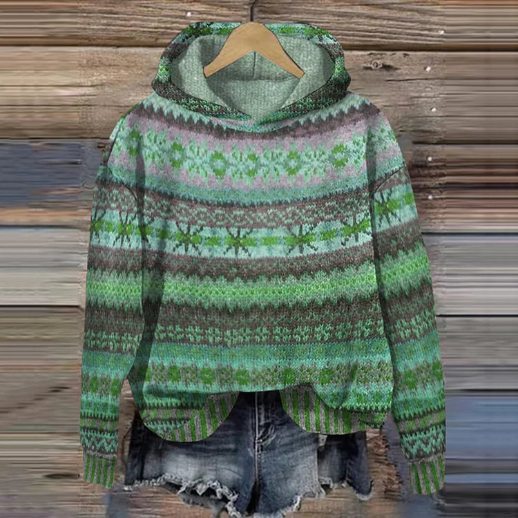Women's Warm Ethnic Print Hooded Knit Sweater Casual Cozy Everyday Fall Winter Outdoor Boho Streetwear – Mea - Lolly 