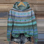 Women's Warm Ethnic Print Hooded Knit Sweater Casual Cozy Everyday Fall Winter Outdoor Boho Streetwear – Mea - Lolly 