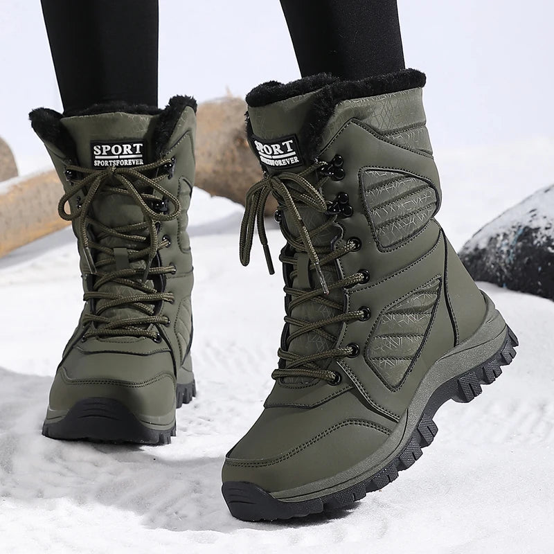 Women's Waterproof Snow Boots Lace-Up Mid-Calf Winter Hiking Insulated Faux Fur - Lolly 