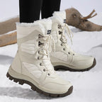 Women's Waterproof Snow Boots Lace-Up Mid-Calf Winter Hiking Insulated Faux Fur - Lolly 