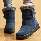 Women's Waterproof Snow Boots Mid-Calf Fur Lined Winter Boots Slip-On Warm - Lolly 