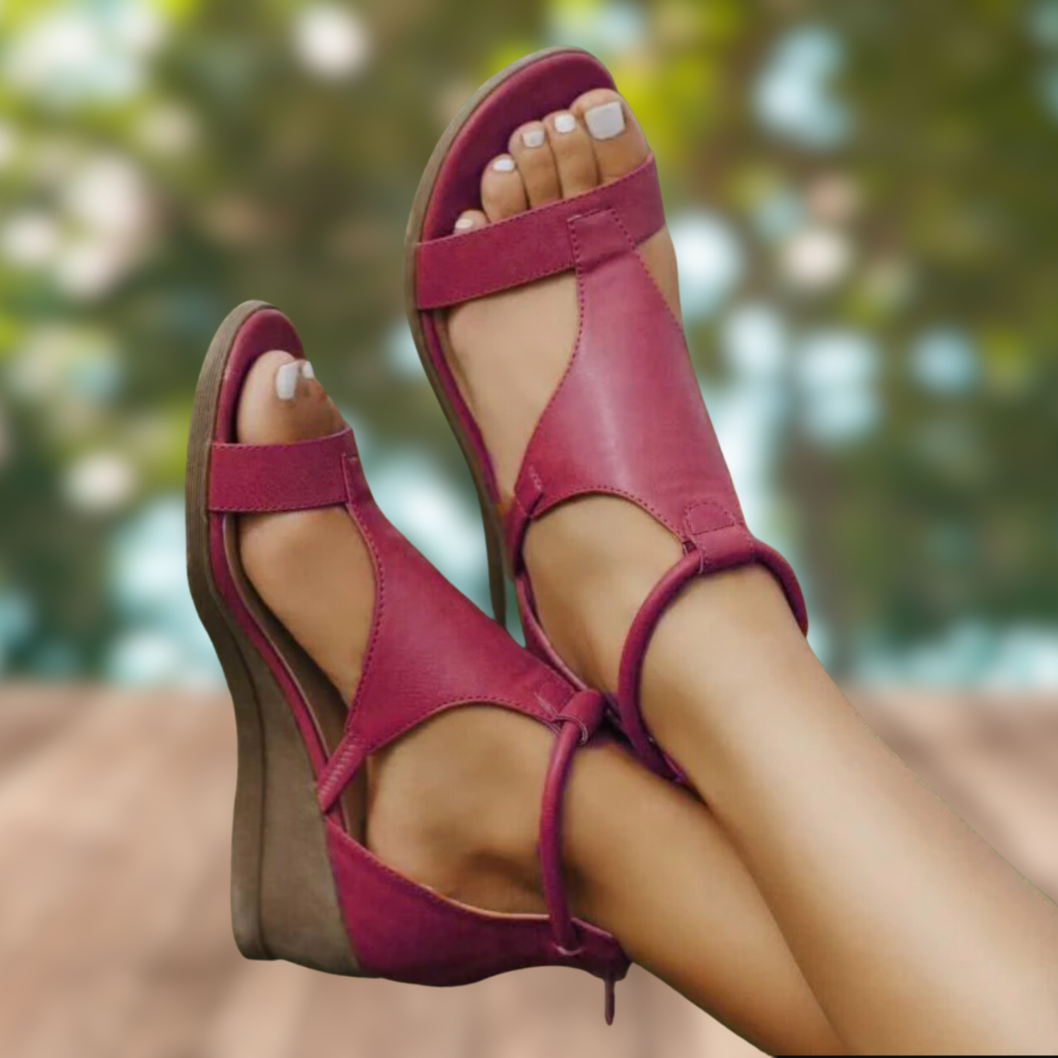 Women's Wedge Sandals Cutout Ankle Strap Open Toe Summer Casual - Lolly 