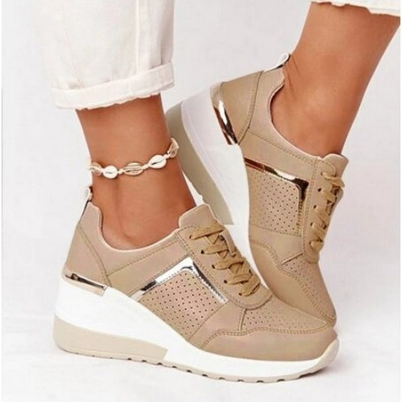 Women's Wedge Sneakers Lace-Up Platform Casual Walking Shoes - Lolly 