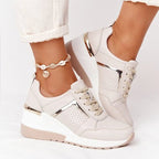Women's Wedge Sneakers Lace-Up Platform Casual Walking Shoes - Lolly 