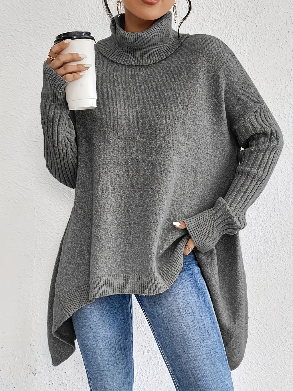 Women's Winter Cashmere Turtleneck Sweater Oversized Relaxed Fit Soft Warm Casual Elegant – Ella - Lolly 