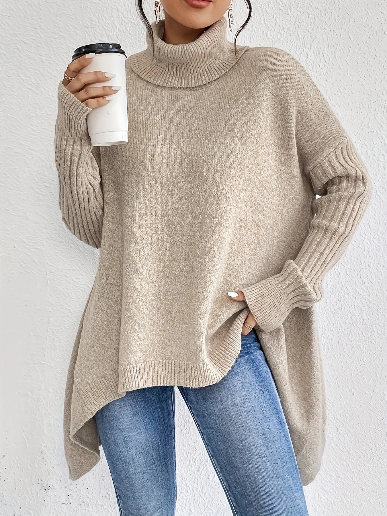 Women's Winter Cashmere Turtleneck Sweater Oversized Relaxed Fit Soft Warm Casual Elegant – Ella - Lolly 
