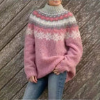 Women's Winter Coat Nordic Pattern Sweater Relaxed Fit Cozy Knit Fairisle Casual Pullover – Dana - Lolly 