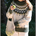 Women's Winter Coat Nordic Pattern Sweater Relaxed Fit Cozy Knit Fairisle Casual Pullover – Dana - Lolly 