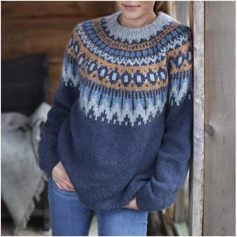 Women's Winter Nordic Pattern Sweater Relaxed Fit Cozy Knit Fairisle Warm Casual Pullover – Dana - Lolly 