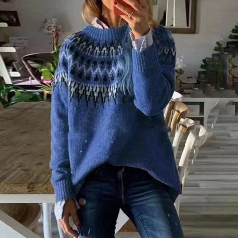Women's Winter Nordic Pattern Sweater Relaxed Fit Cozy Knit Fairisle Warm Casual Pullover – Dana - Lolly 