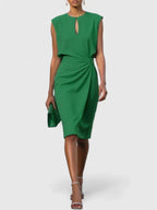 Women's Wrap Front Midi Dress Sleeveless Office Cocktail Party - Lolly 