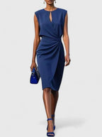Women's Wrap Front Midi Dress Sleeveless Office Cocktail Party - Lolly 